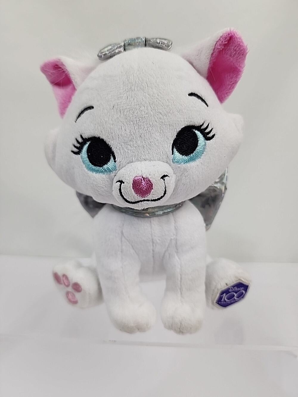 Disney 6" Aristocats Marie Plush White Kitten Cat Silver Bow 100th Anniversary